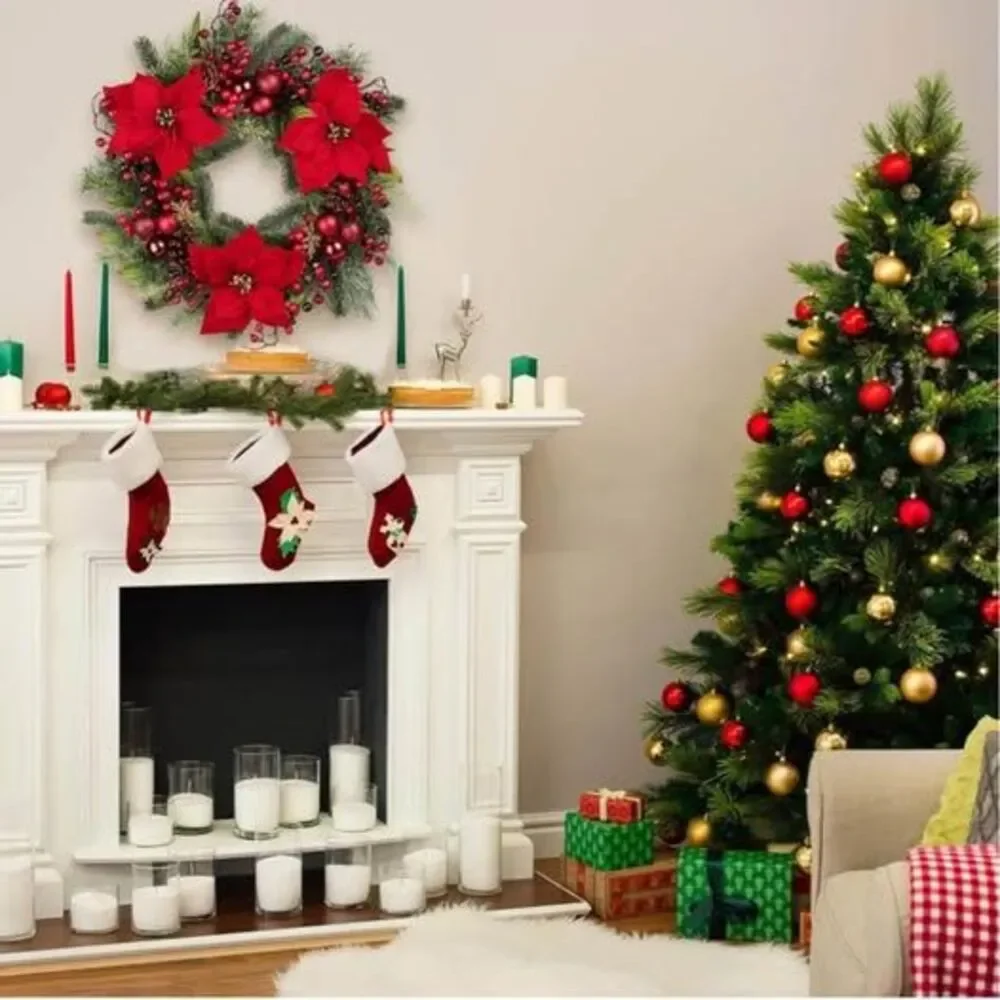 Chrisxiao Christmas Wreath, Front Door Artificial Christmas Wreath Decorated wit